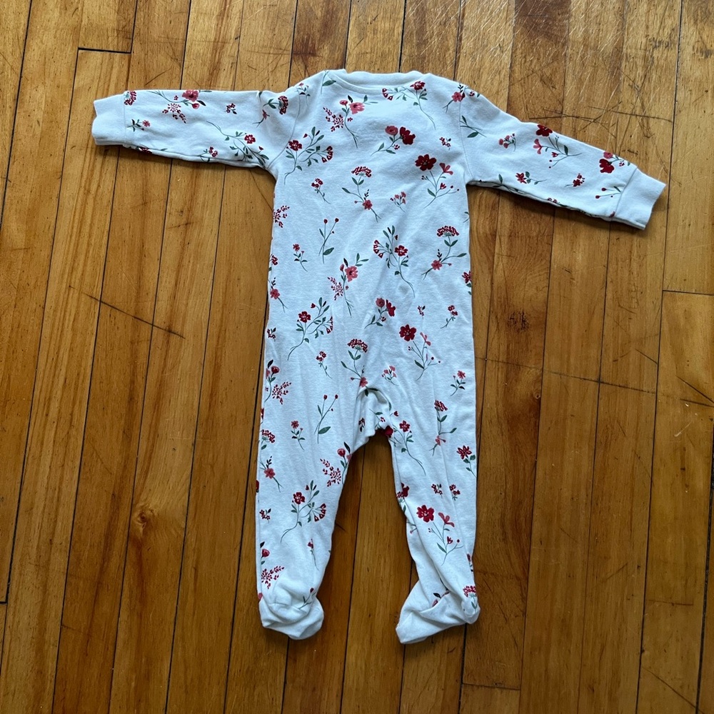 Carters Little Planet Organic Cotton Full Zip White Red Floral Onesie Baby‎ 9M - Picture 4 of 4